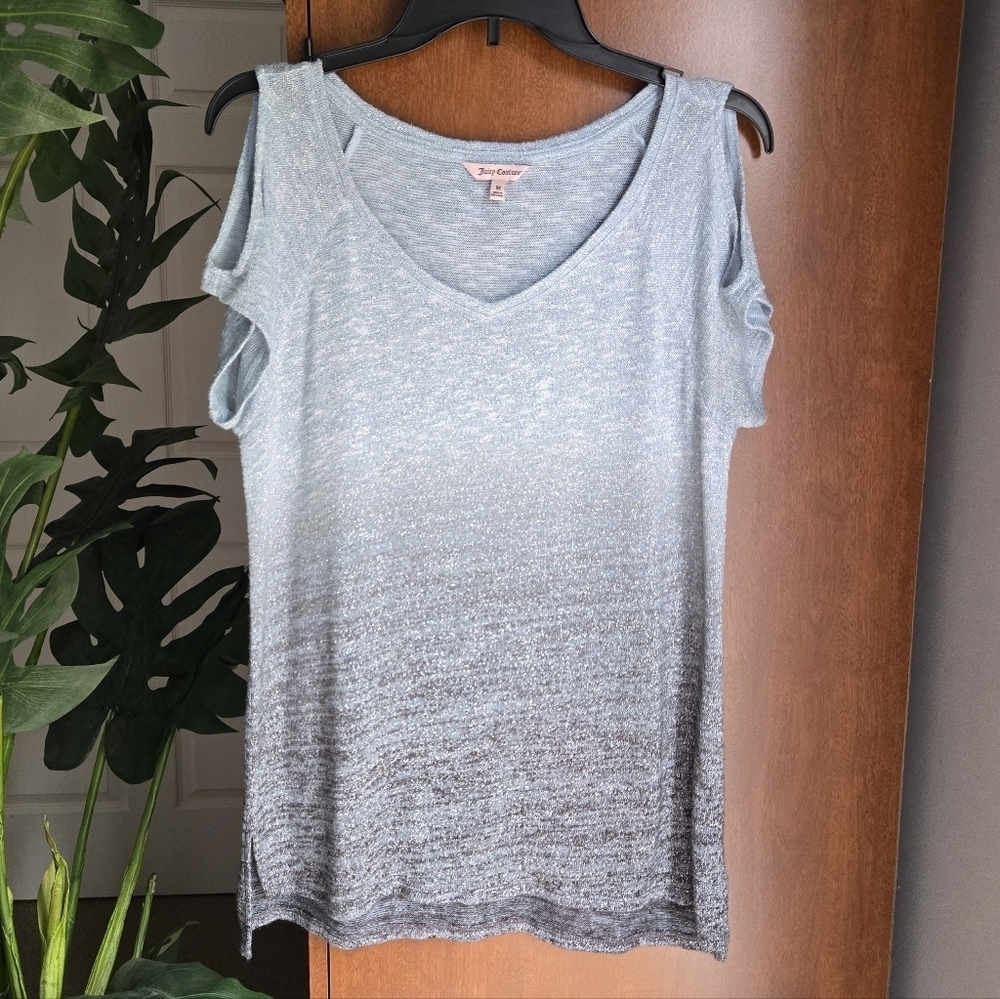 Juicy Couture Light Blue Gradient Short Sleeve Cold Shoulder Top Medium